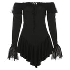 off Shoulder Backless Ruffled Solid Color Sheath Dress