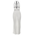 Color Contrast V Neck Halter Lace Up Backless Knitted Dress