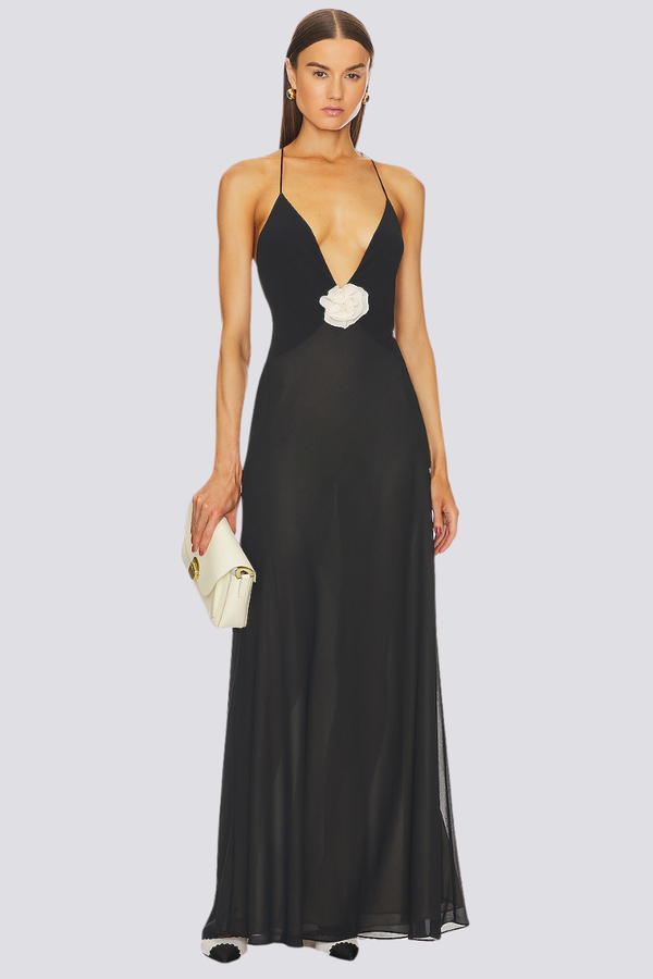 Zoe Chic Spaghetti Plunge Neck Maxi Dress Premium Wardrobe Essential