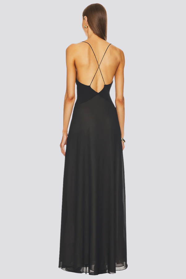 Helga Aesthetic Spaghetti Plunge Neck Maxi Dress Elevated Occasion Wear