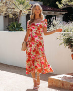 Aviana Floral Square Neck Midi Dress Multi