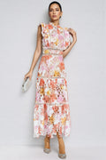 Bria Orange Hollow Sleeveless Midi Dress