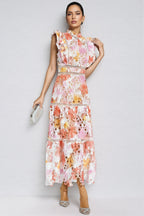 Bria Orange Hollow Sleeveless Midi Dress