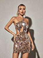 Azha One Shoulder Embellished Mini Dress