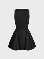 V-neck Solid Button Ruffle Hem Mini Dress
