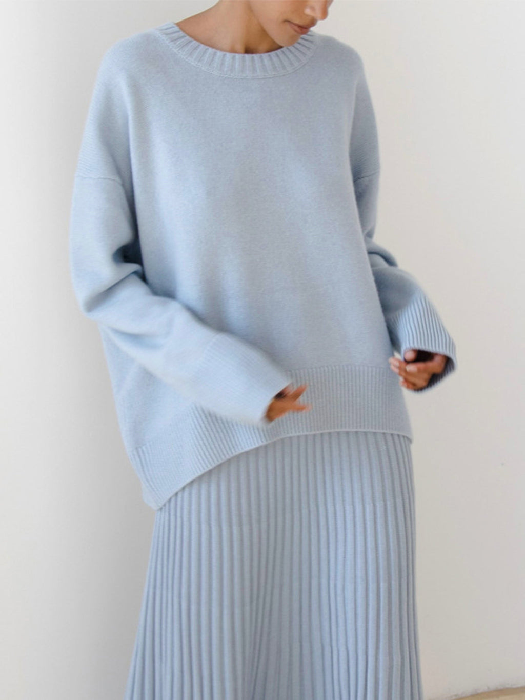 Soft Crewneck Sweater – Women’s Oversized Ribbed Knit Pullover