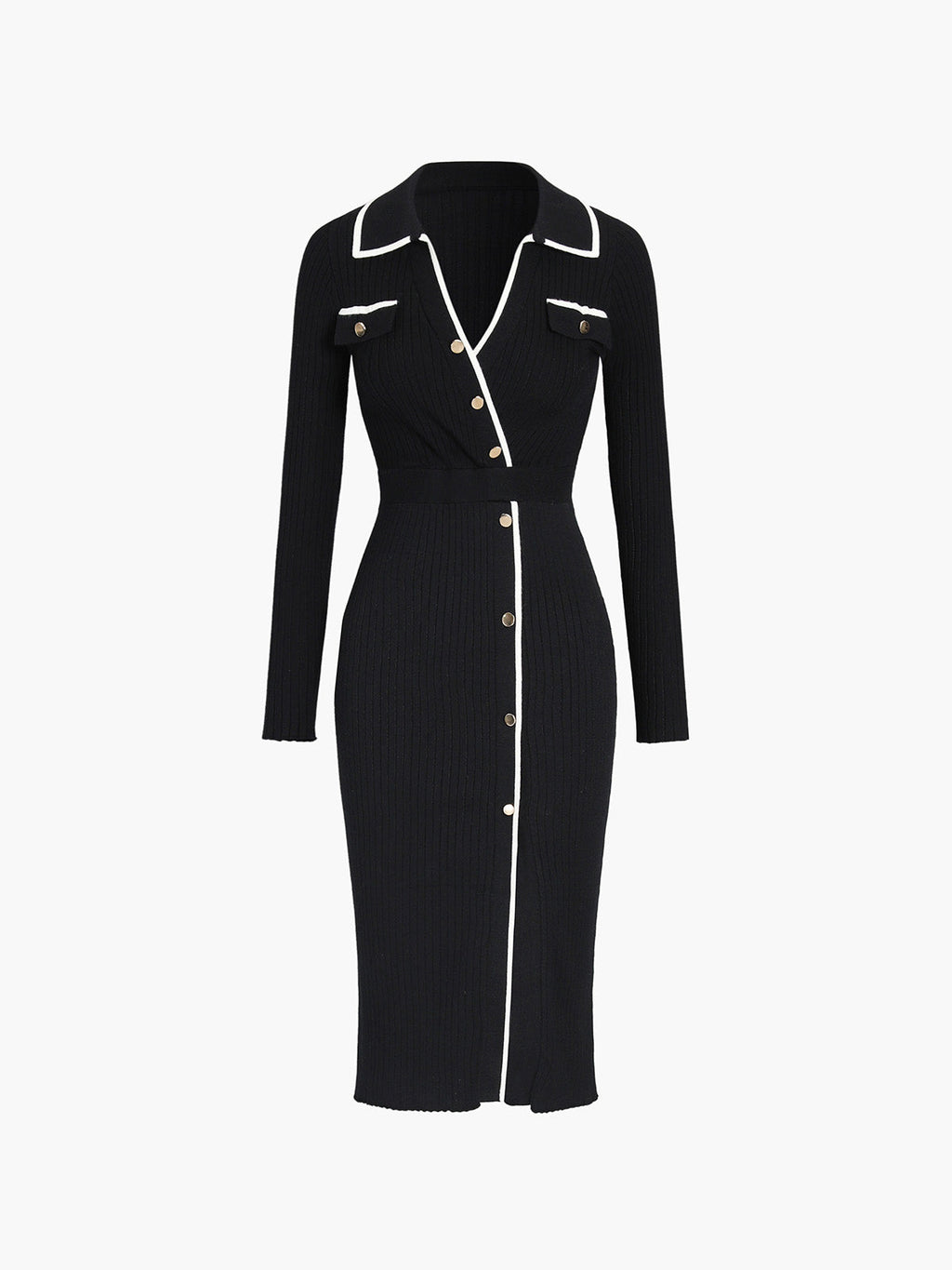 Contrast Trim Wrap Midi Knit Dress