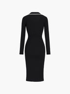 Contrast Trim Wrap Midi Knit Dress