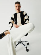 Hollow Pointelle Stripe Sweater