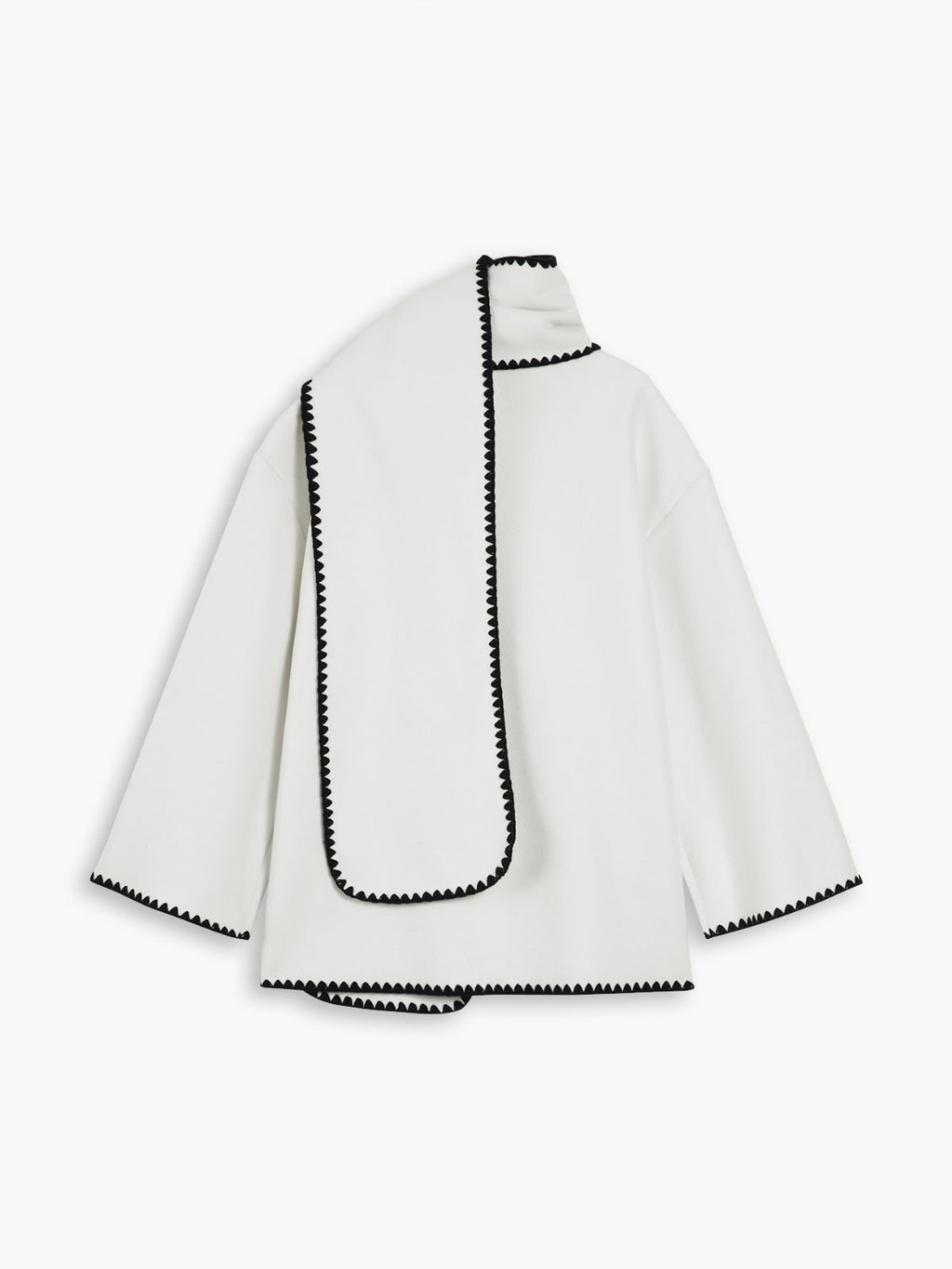 Double Pockets Embroidered Trim Coat With Matching Scarf