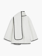 Double Pockets Embroidered Trim Coat With Matching Scarf