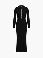 Creamy Flatwhite Contrast Trim Long Sweater Dress