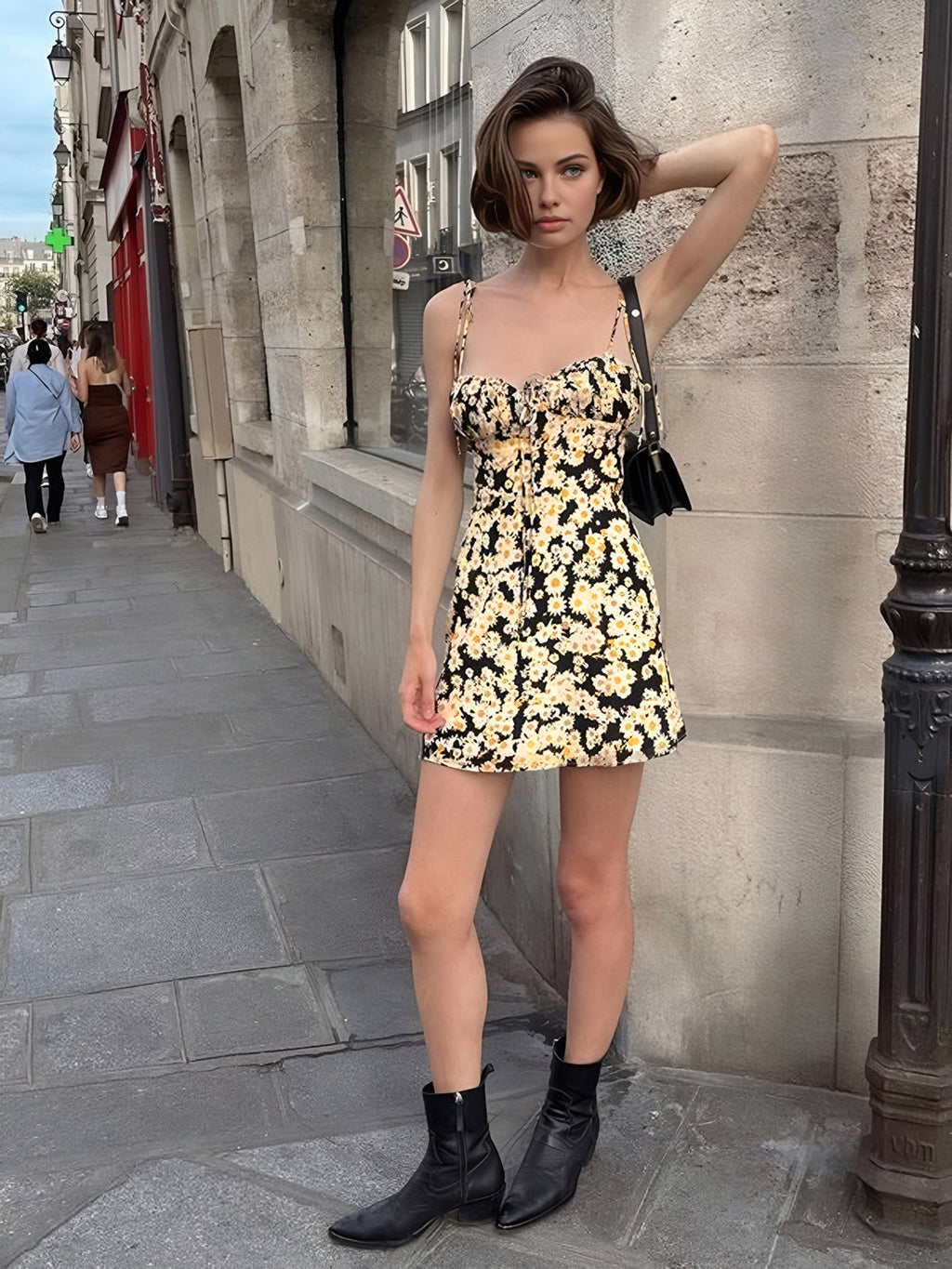 Daisy Printed Tie Up Short Dress