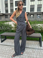 Casual Style Vest & Pants Matching Suit