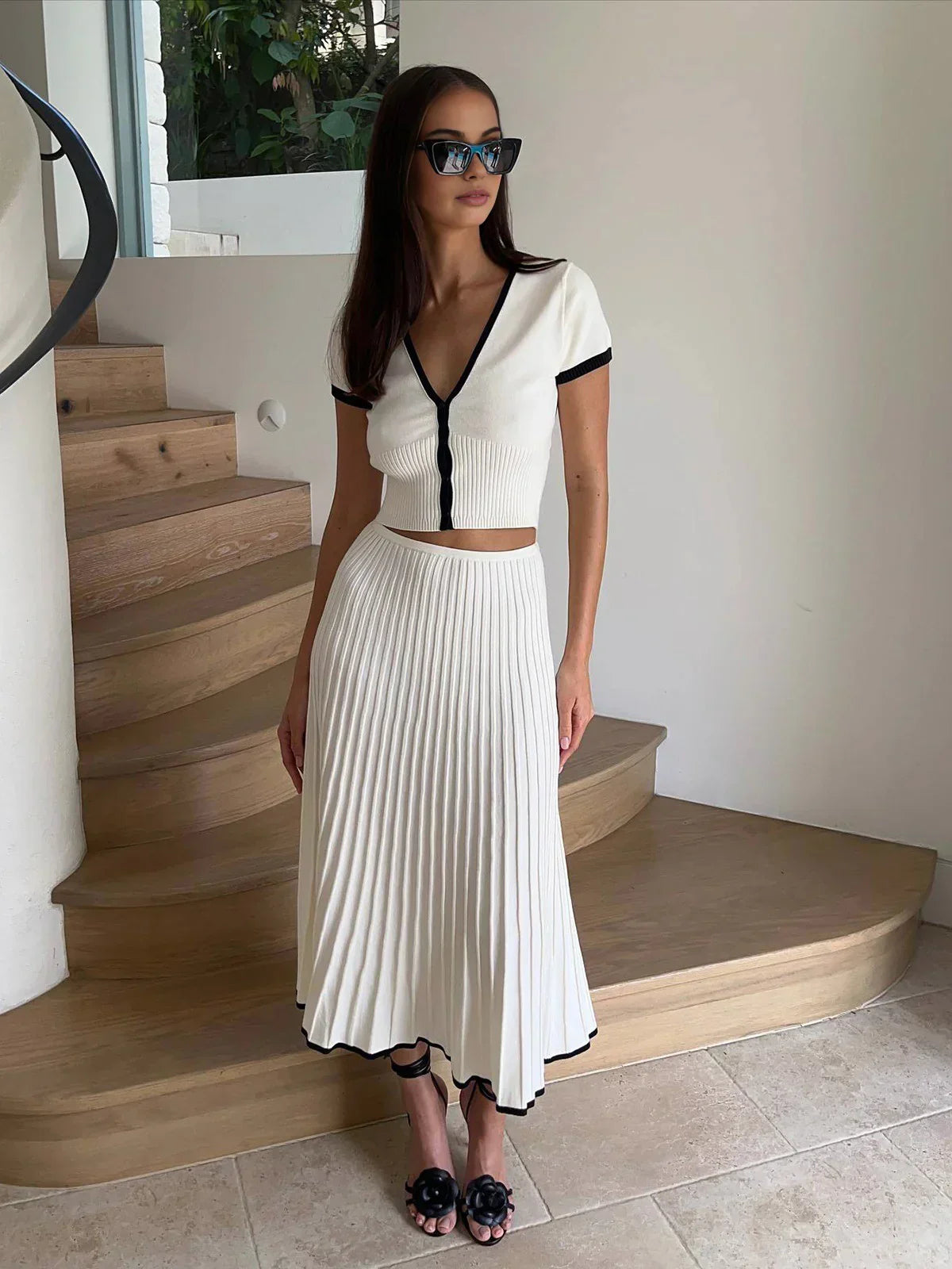 Knitted Slim Fit Skirt & Top Matching Suit