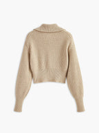 Ribbed Zipper Lapel Cardigan