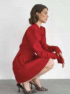 Bow Neckline Lantern Sleeve Short Dress