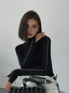 Contrast Piping Turtleneck Sweater