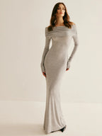 Off Shoulder Pleated Slim Dress