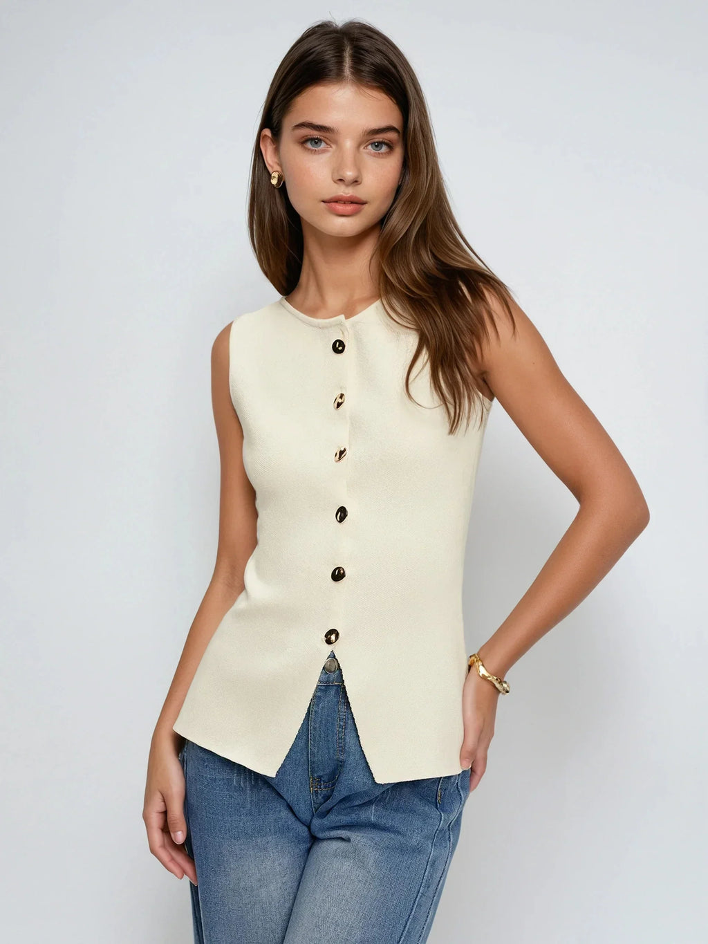 Button Down Split Sweater Vest