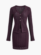 Cotton Blends Hollow Skirt Set
