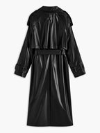 Belted Faux Leather Long Jacket
