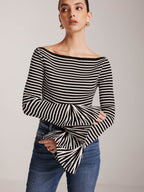 Cold-Shoulder Striped Ruffle-Sleeve Cardigan