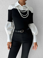 Color Block Skinny Lapel Top