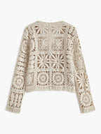 Crochet Square Pattern Button-Front Cardigan set