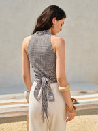 Gingham Halter Wrap Top