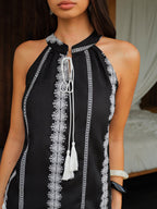 Embroidered Halter Tie-Neck Top