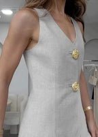 Valette Wide-Leg Set – Statement Button Vest & Linen Blend Trousers