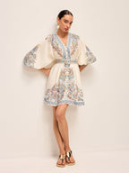 Boho Belted V-Neck Dress With Balloon Sleeves