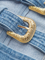 Halter Neck Buckle Detail Denim Dress