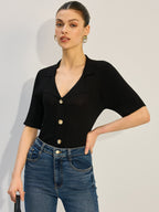 Knit Button-Up Blouse