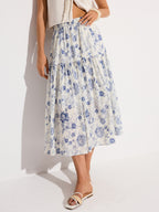 Floral Print Elastic Waist Midi Skirt