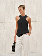 Halter Cross-Over Collar Tank Top