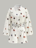 Belted Seashell Print Romper