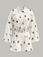 Belted Seashell Print Romper
