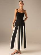 Color-Blocked Midi Skirt with Insert Panels