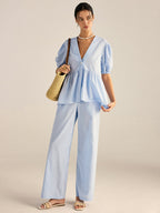 Cotton Peplum Top and Pants Set