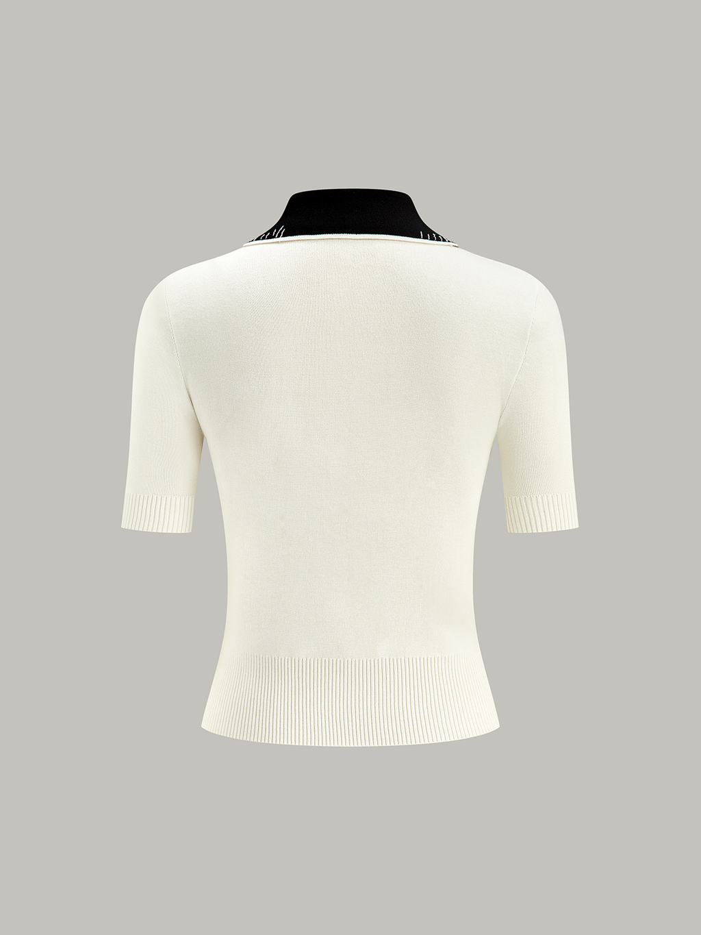 Contrast-Collar Polo Knit Top