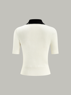 Contrast-Collar Polo Knit Top