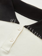 Contrast-Collar Polo Knit Top