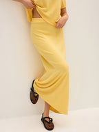 Knitted Short-Sleeve Top and Maxi Skirt Set