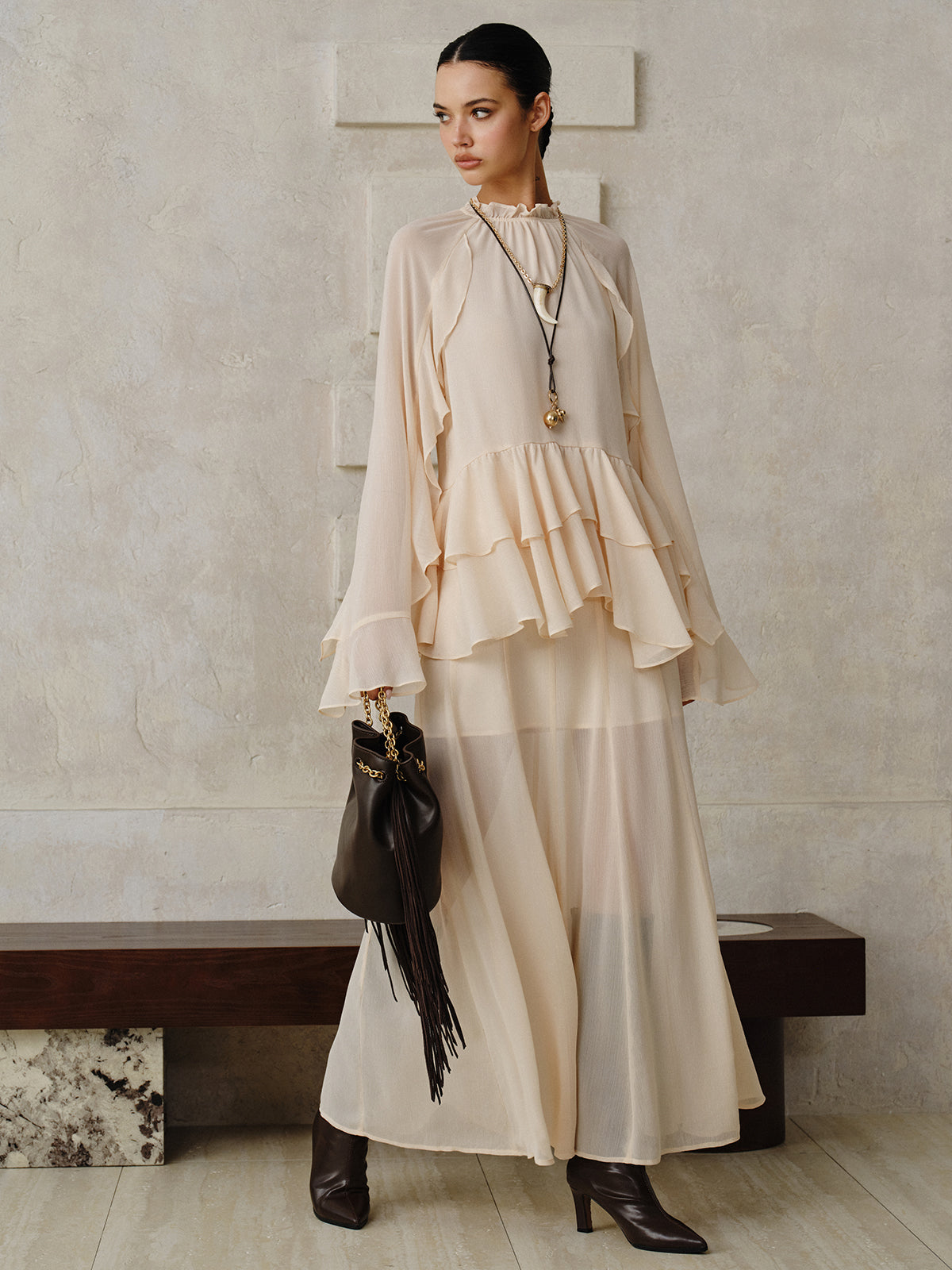 Chiffon Tiered Ruffle Top