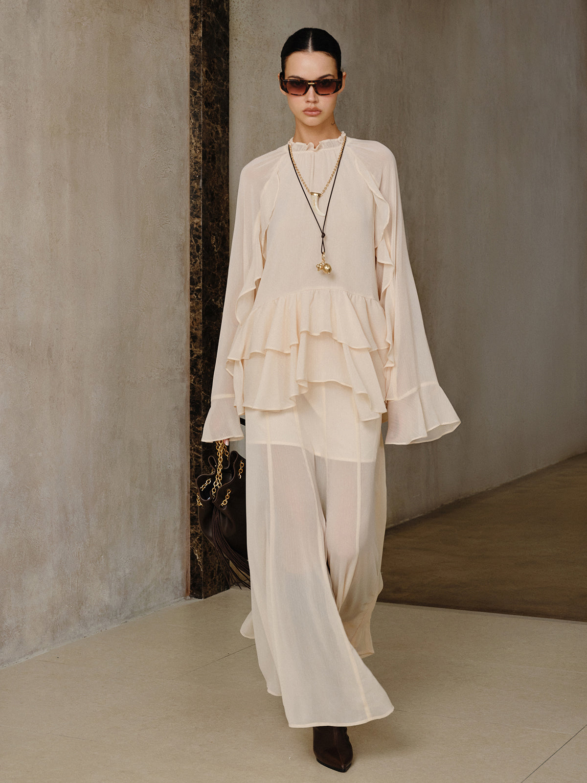 Chiffon Tiered Ruffle Top