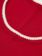 Contrast Scalloped Trim Ribbed Knit Tank Top