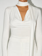 Cowl Neck Long Sleeve Tie Detail Knit Top