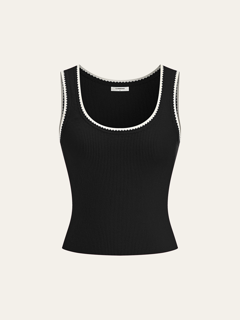 Contrast Scalloped Trim Ribbed Knit Tank Top